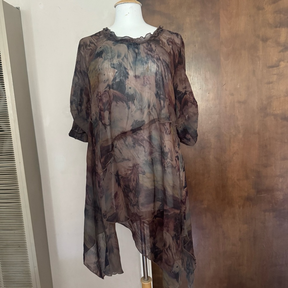 Pretty Angel sheer horse print Tunic top western romantic whimsigoth